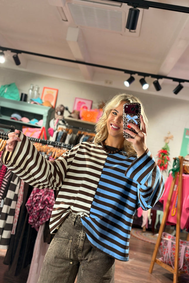 STREEP LONGSLEEVE DAPHNE BLAUW ECRU - Hip is het