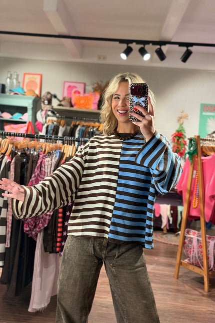 STREEP LONGSLEEVE DAPHNE BLAUW ECRU - Hip is het