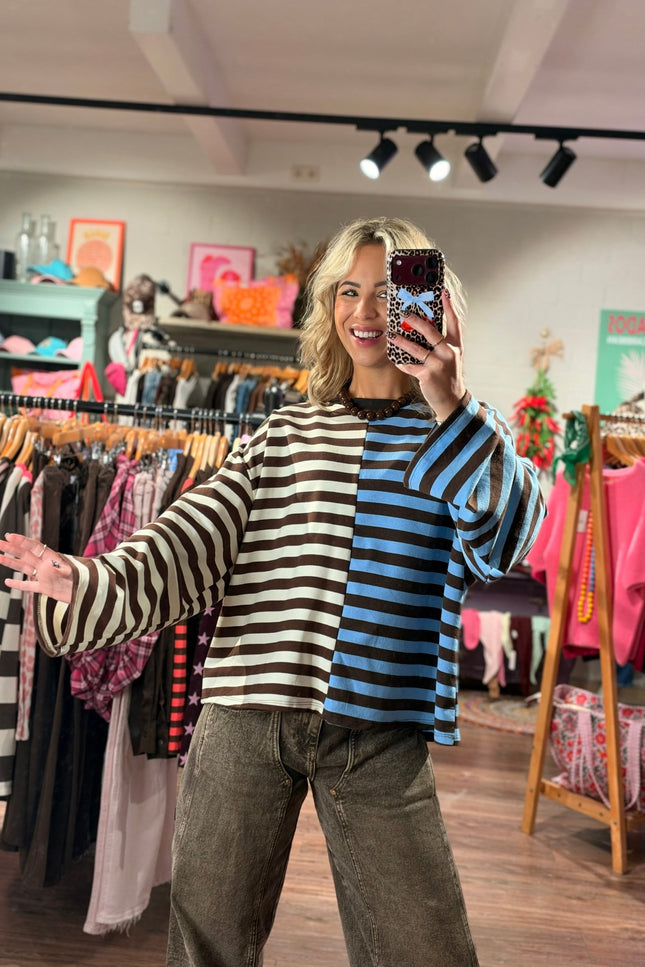 STREEP LONGSLEEVE DAPHNE BLAUW ECRU - Hip is het