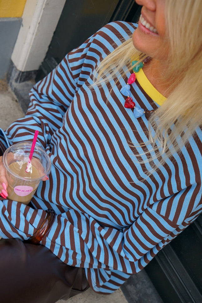 STREEP LONGSLEEVE ELISA BLAUW BRUIN - Hip is het