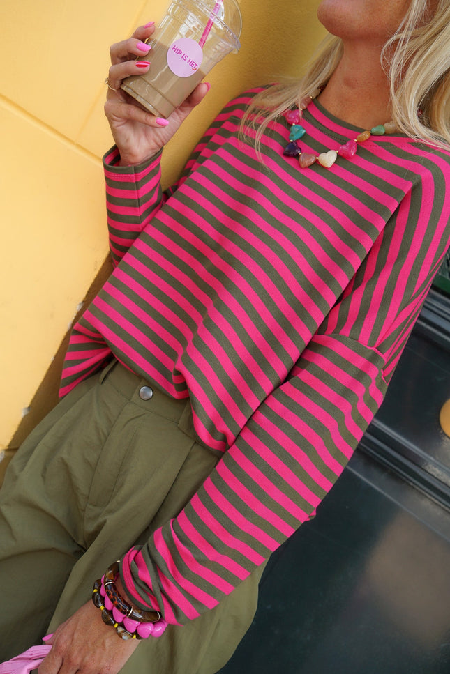 STREEP LONGSLEEVE KIM ARMY ROZE - Hip is het