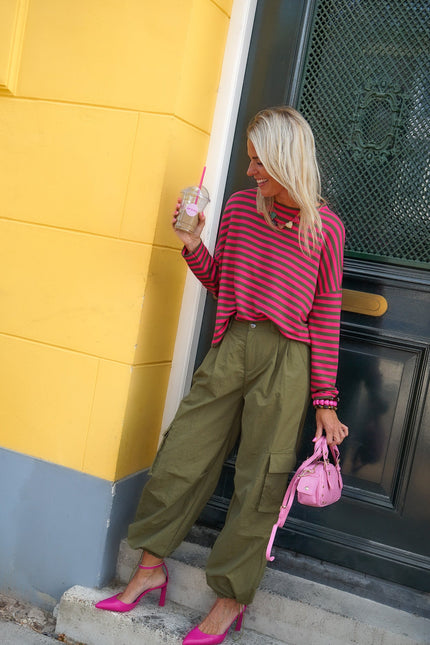 STREEP LONGSLEEVE KIM ARMY ROZE - Hip is het