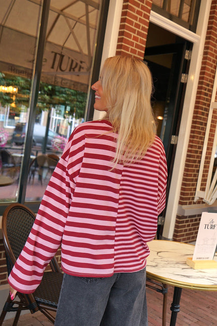 STREEP LONGSLEEVE SCOTTY BORDEAUX - Hip is het