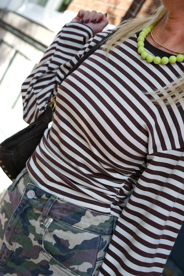 STREEP LONGSLEEVE TARA BRUIN ECRU - Hip is het