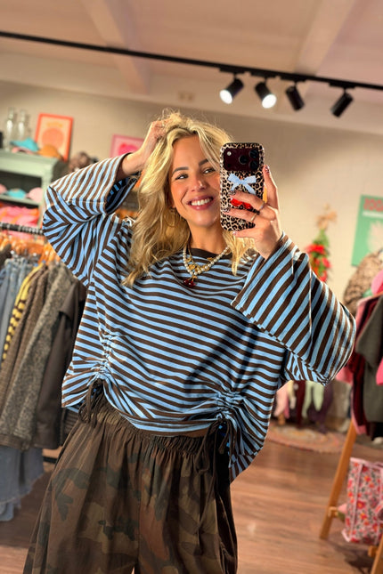 STREEP LONGSLEEVE TRIXIE BLAUW BRUIN - Hip is het