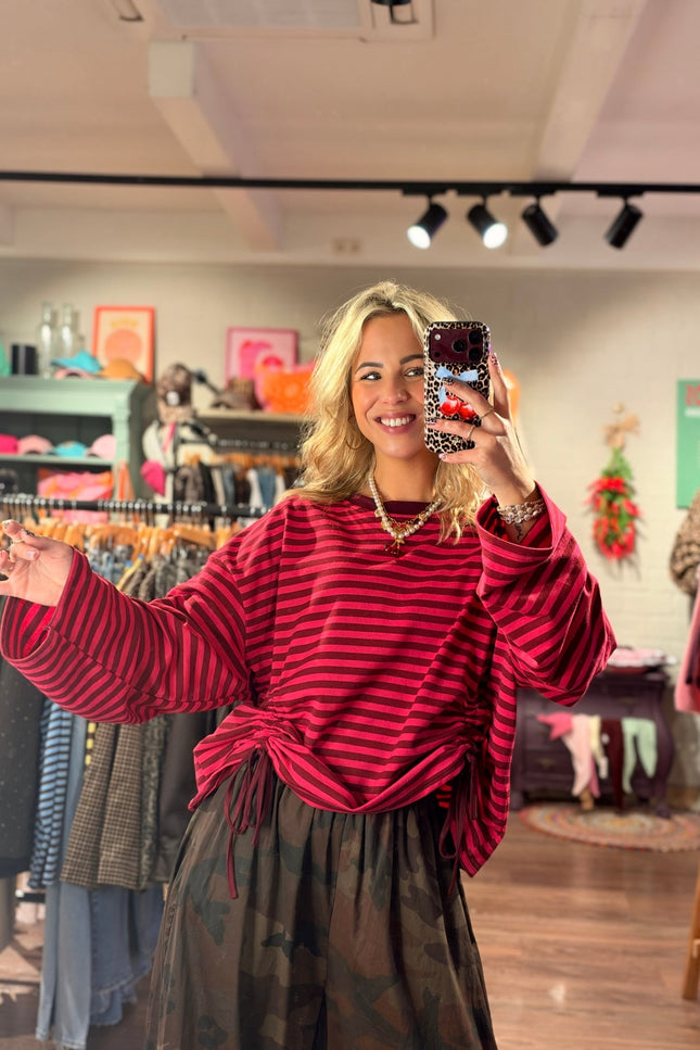 STREEP LONGSLEEVE TRIXIE BORDEAUX ROZE - Hip is het