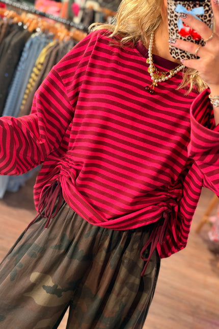 STREEP LONGSLEEVE TRIXIE BORDEAUX ROZE - Hip is het