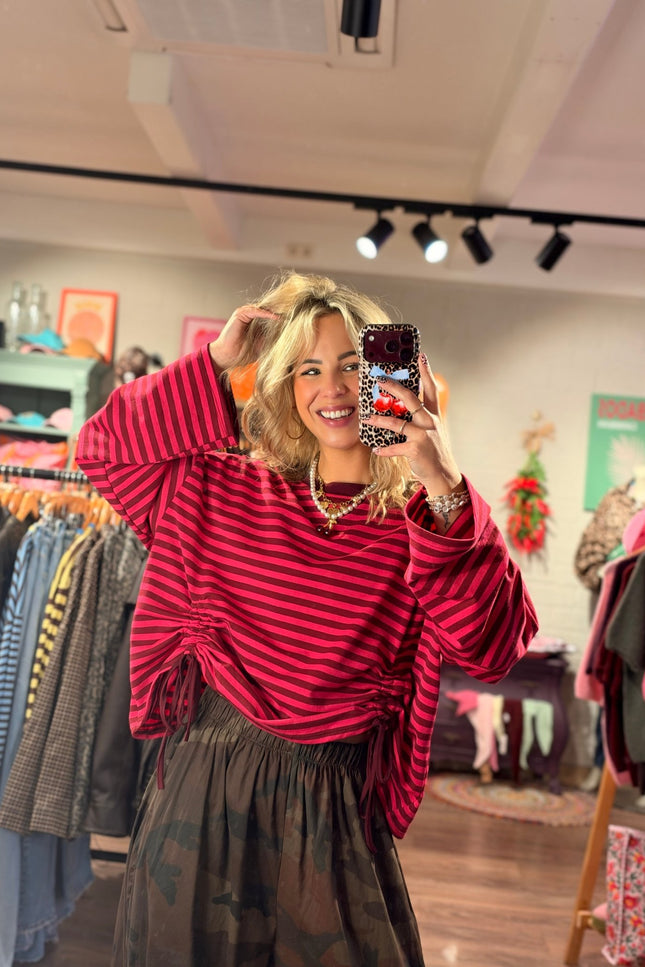 STREEP LONGSLEEVE TRIXIE BORDEAUX ROZE - Hip is het
