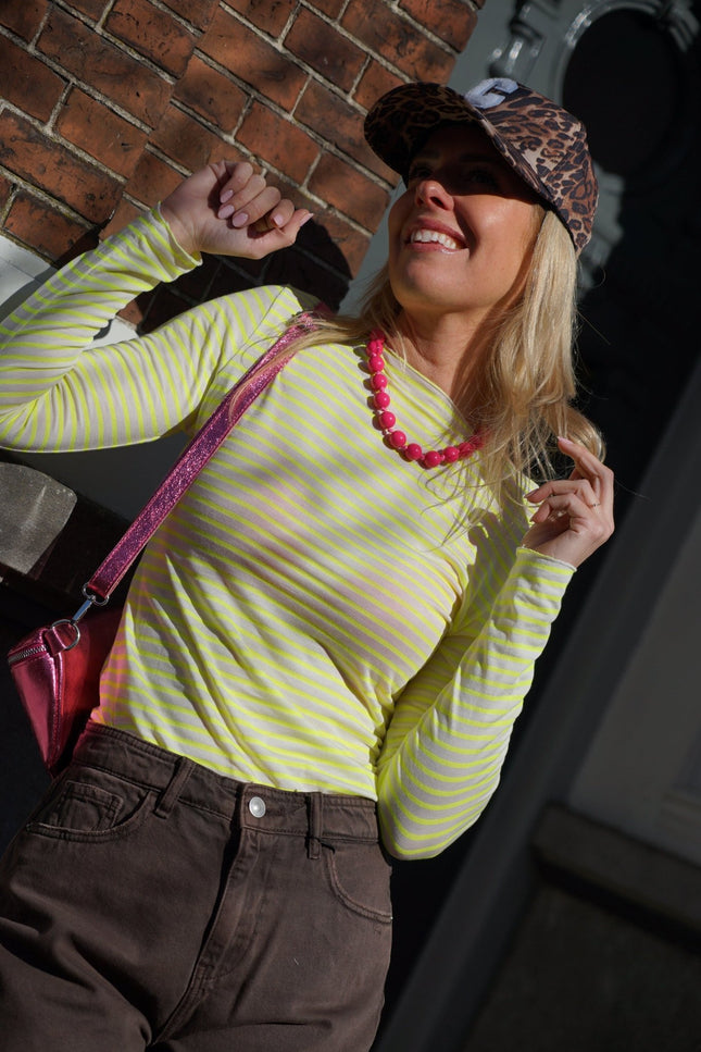 STREEP MESH TOP LOLA GEEL - Hipishet