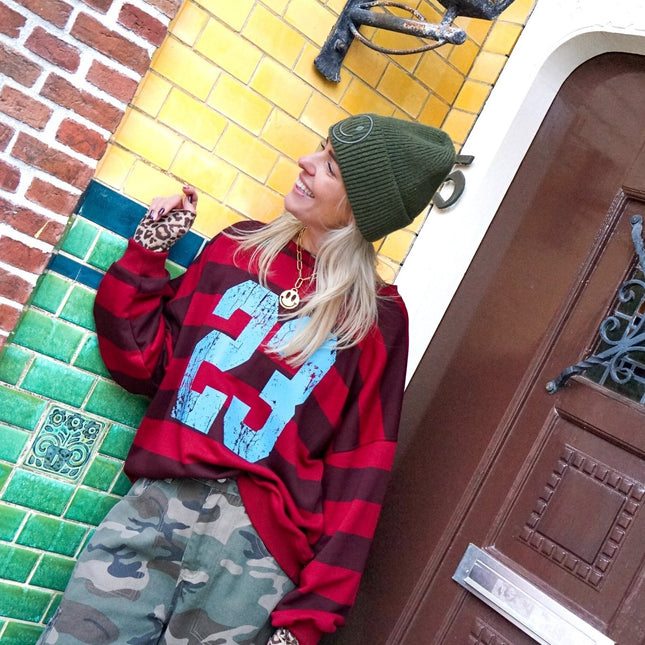STREEP SWEATER ELENA BORDEAUX ROOD - Hip is het
