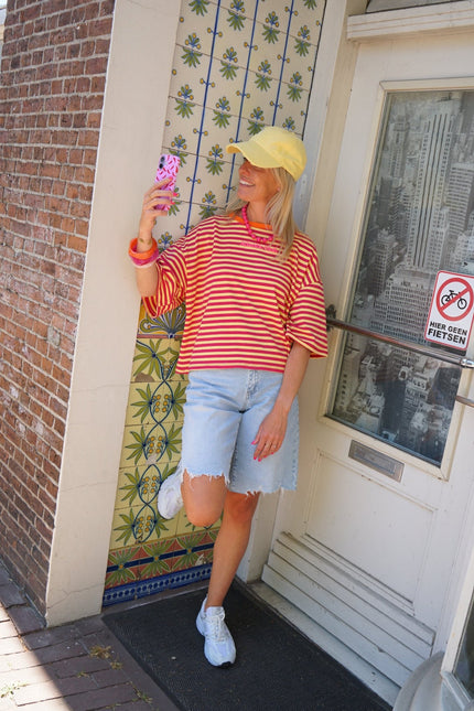 STREEP T - SHIRT ATLANTIC GEEL ROZE - Hipishet