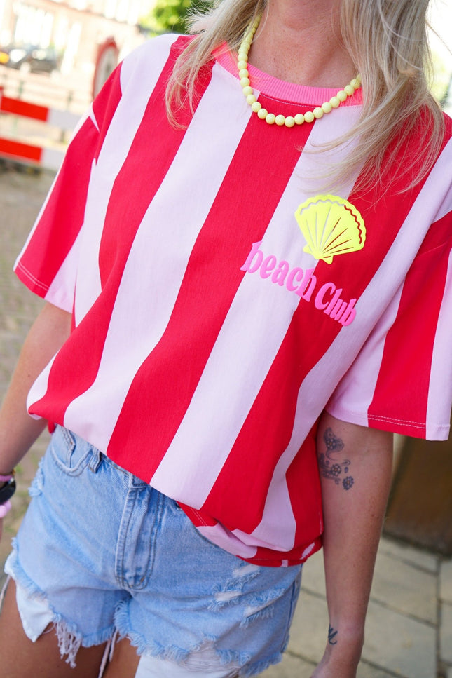 STREEP T-SHIRT BEACH CLUB ROOD - Hipishet