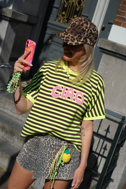 STREEP T - SHIRT CIAO NEON GROEN BRUIN - Hipishet