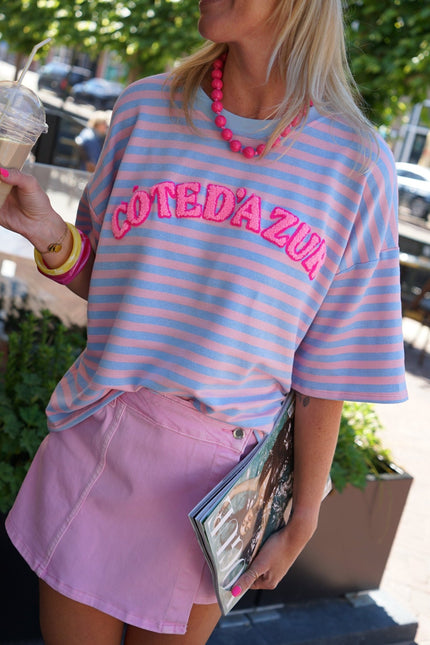 STREEP T - SHIRT CÔTE D'AZUR BLAUW ROZE - Hipishet