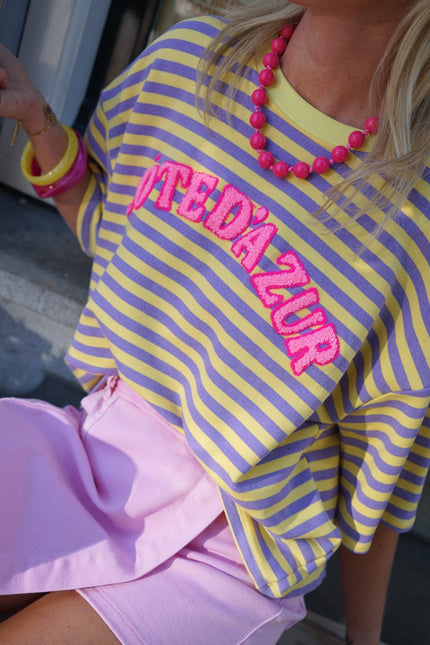 STREEP T - SHIRT CÔTE D'AZUR LILA GEEL - Hipishet