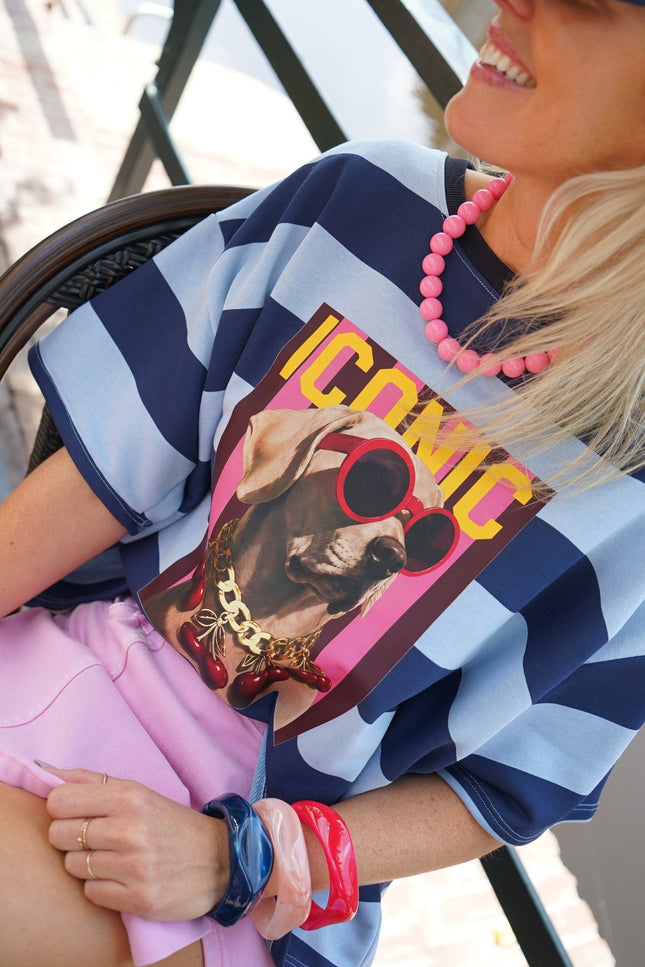 STREEP T-SHIRT DOG ICONIC BLAUW - Hipishet