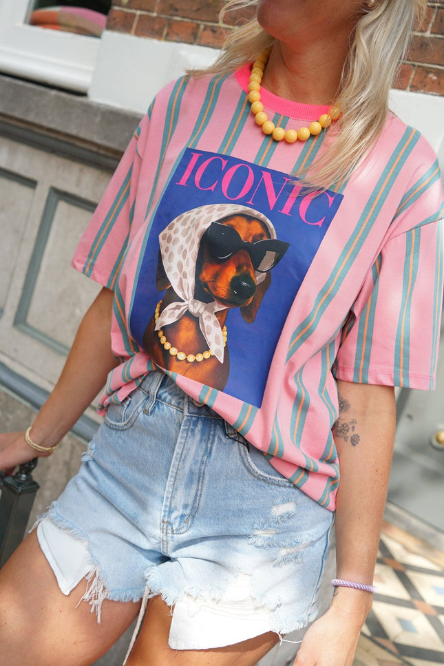 STREEP T-SHIRT DOG ICONIC ROZE - Hipishet