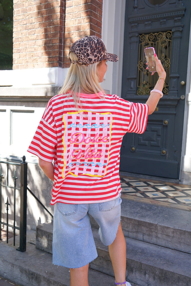 STREEP T - SHIRT DOLCE VITA ROOD WIT - Hipishet
