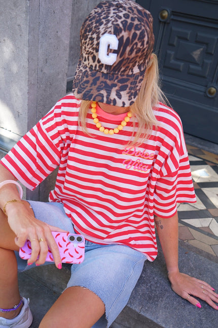STREEP T - SHIRT DOLCE VITA ROOD WIT - Hipishet