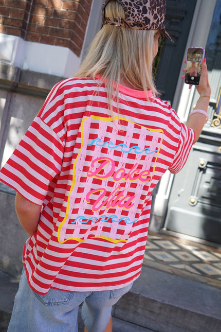 STREEP T - SHIRT DOLCE VITA ROOD WIT - Hipishet