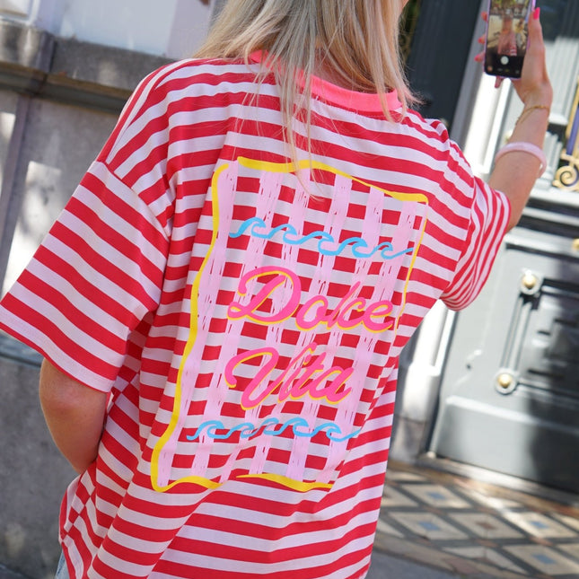 STREEP T - SHIRT DOLCE VITA ROOD WIT - Hipishet
