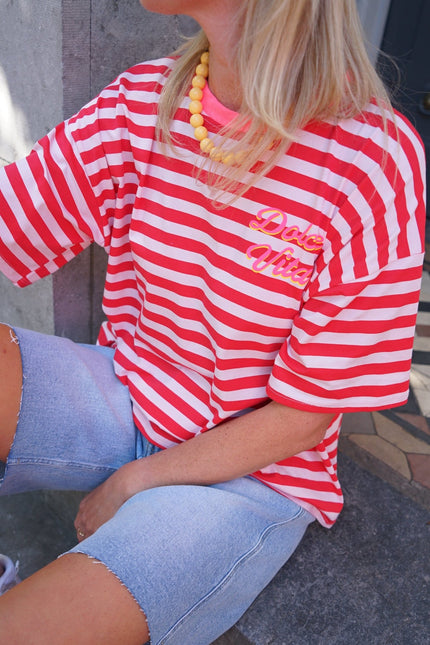 STREEP T - SHIRT DOLCE VITA ROOD WIT - Hipishet
