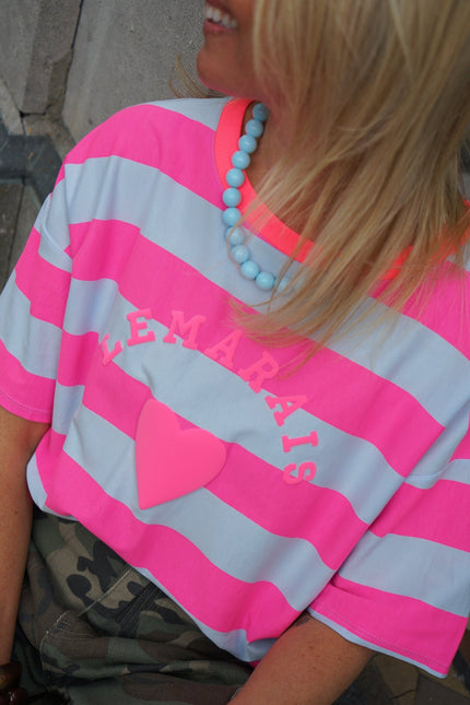 STREEP T - SHIRT LE MARAIS BLAUW ROZE - Hipishet