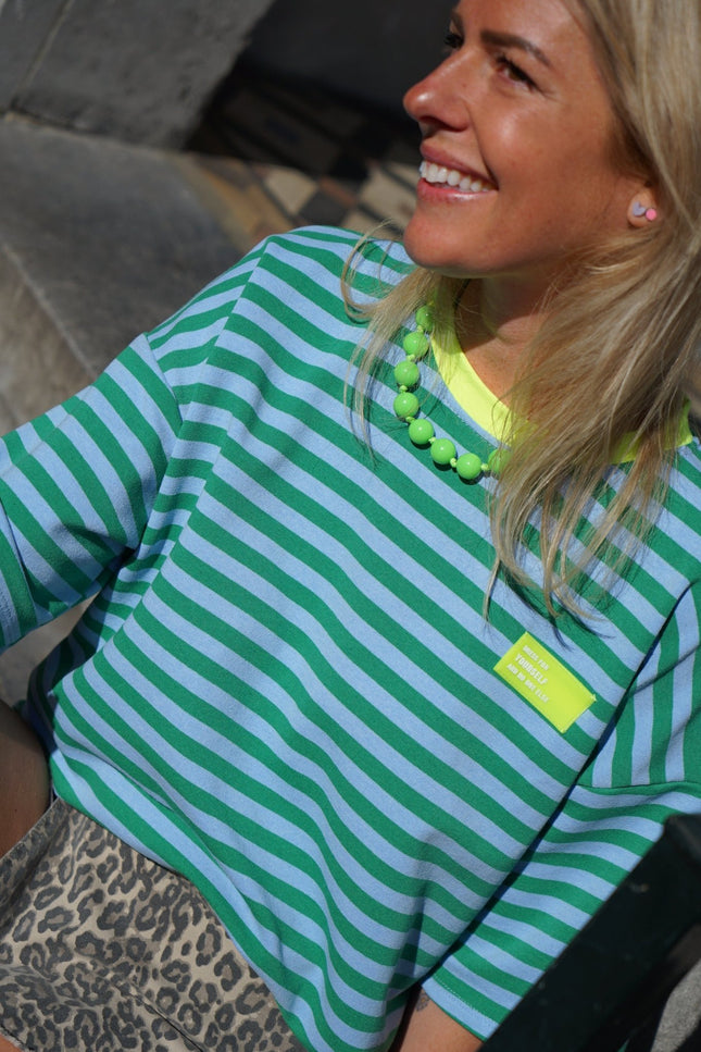 STREEP T - SHIRT LINA BLAUW GROEN - Hipishet
