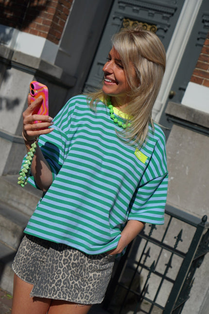 STREEP T - SHIRT LINA BLAUW GROEN - Hipishet