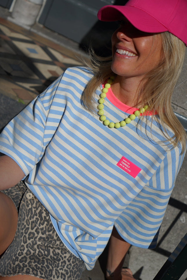 STREEP T - SHIRT LINA BLAUW WIT - Hipishet