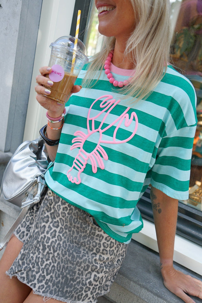 STREEP T-SHIRT LOBSTER GROEN - Hipishet