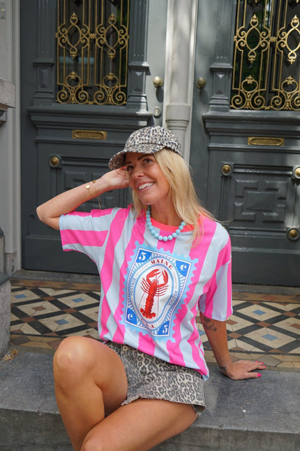 STREEP T - SHIRT LOBSTER LICHTBLAUW ROZE - Hipishet