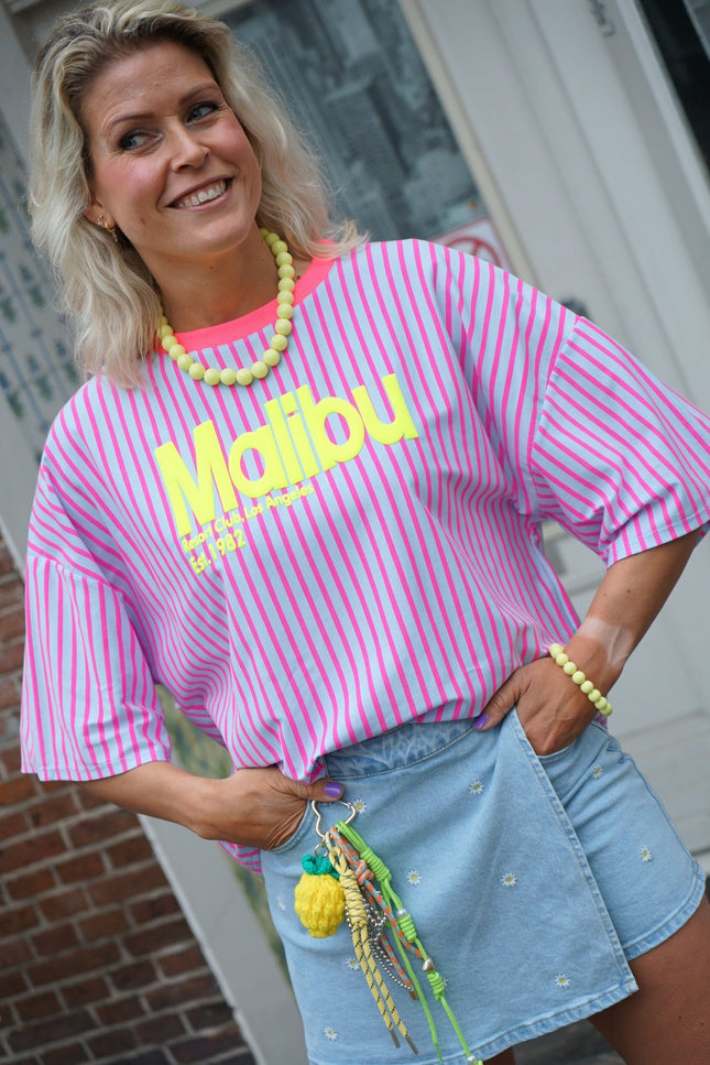 STREEP T - SHIRT MALIBU BLAUW ROZE - Hipishet