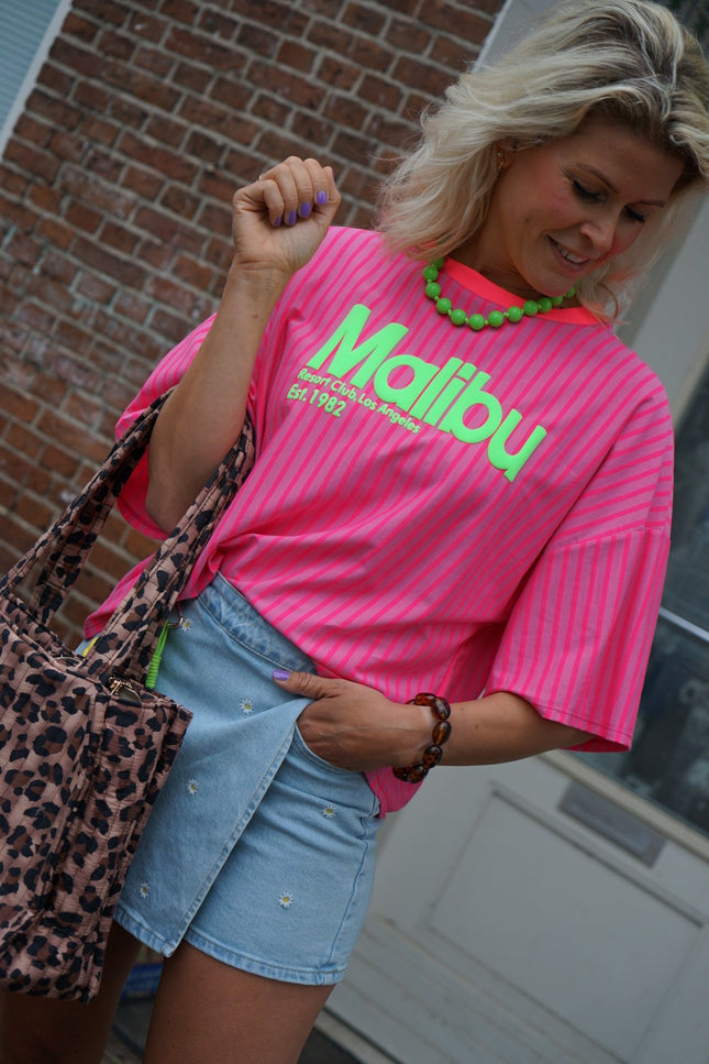 STREEP T - SHIRT MALIBU ROZE GROEN - Hipishet