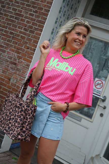 STREEP T - SHIRT MALIBU ROZE GROEN - Hipishet