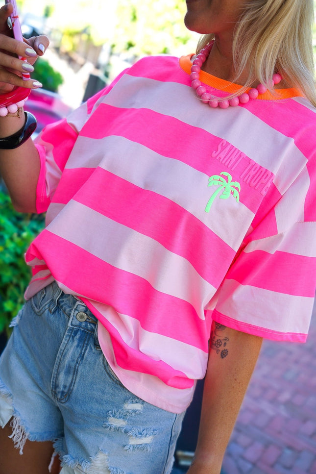 STREEP T-SHIRT SAINT TROPEZ ROZE - Hipishet