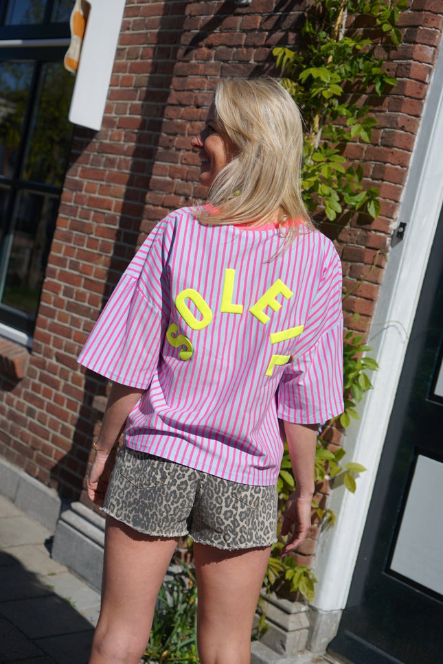 STREEP T - SHIRT SOLEIL NEON ROZE BLAUW - Hipishet