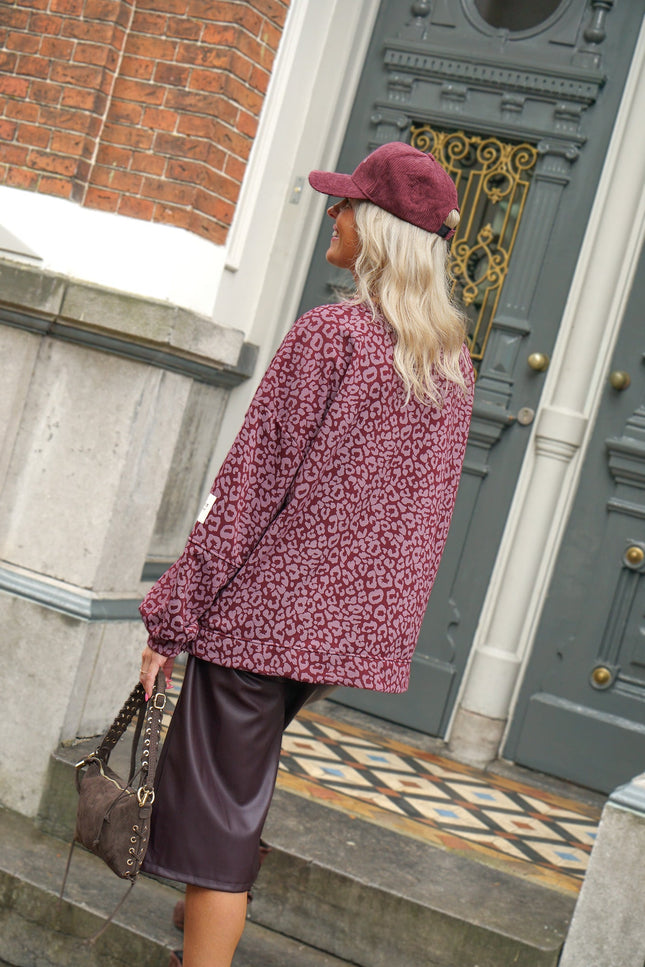 SWEATER PUCK LEOPARD AUBERGINE - Hip is het