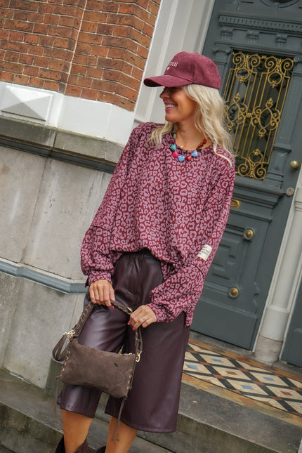 SWEATER PUCK LEOPARD AUBERGINE - Hip is het