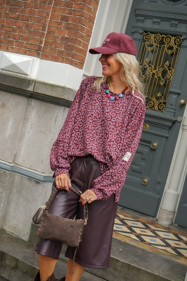 SWEATER PUCK LEOPARD AUBERGINE - Hip is het