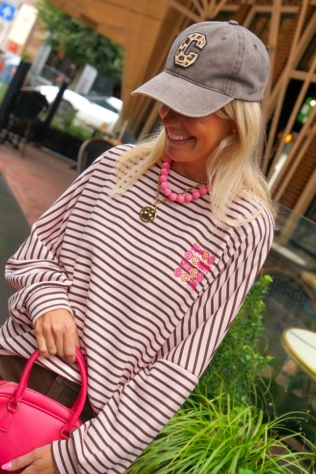 SWEATER STREEP SMILEY ROZE - Hip is het