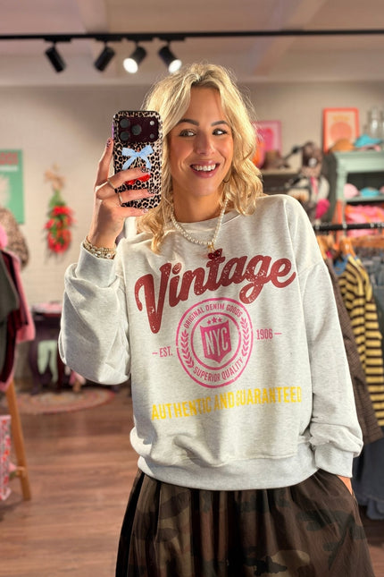 SWEATER VINTAGE GRIJS - Hip is het