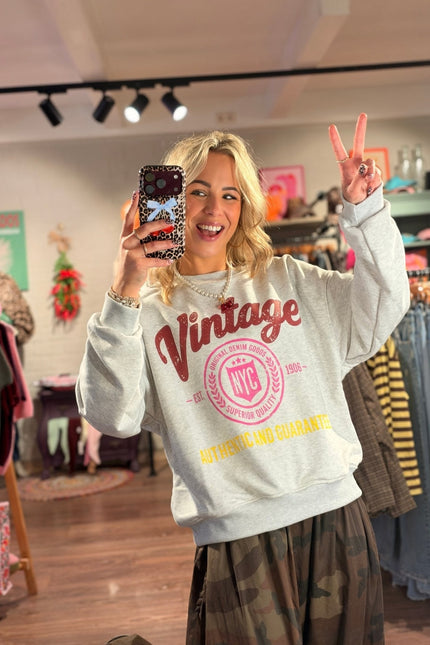 SWEATER VINTAGE GRIJS - Hip is het