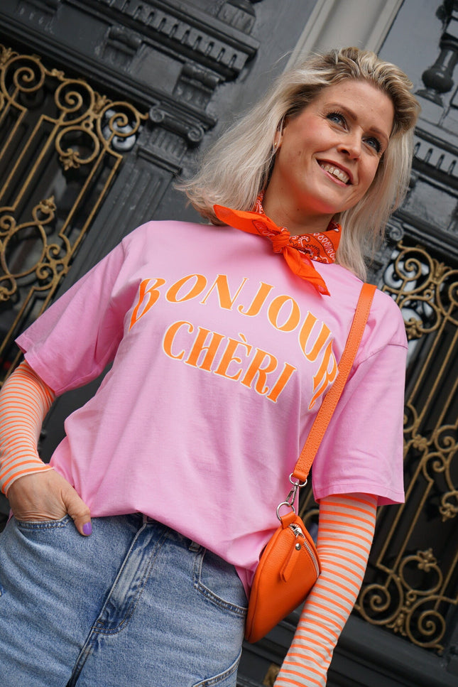 T - SHIRT BONJOUR CHERI ROZE - Hipishet