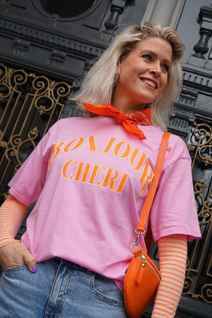 T - SHIRT BONJOUR CHERI ROZE - Hipishet