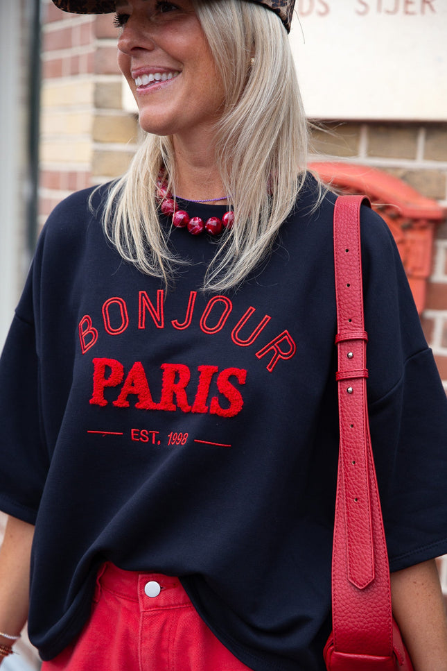 T-SHIRT BONJOUR PARIS DONKERBLAUW - Hipishet