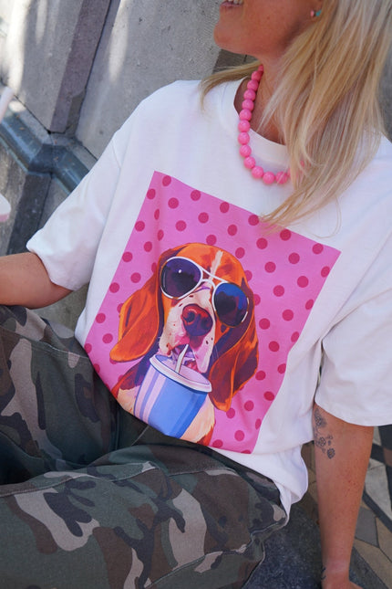 T - SHIRT DOG DOTS ROZE - Hipishet