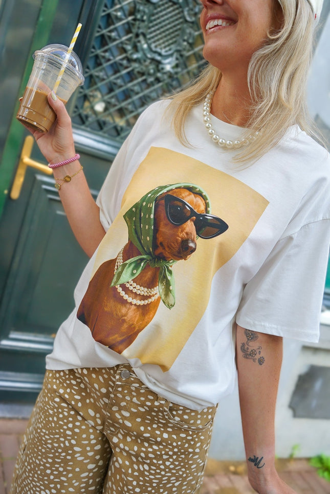 T - SHIRT DOG SUNGLASSES CAMEL - Hipishet