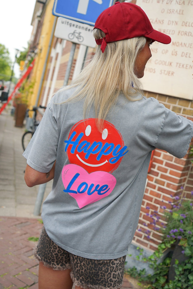 T-SHIRT HAPPY LOVE GRIJS - Hipishet
