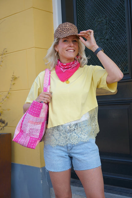 T - SHIRT LACE GEEL - Hipishet